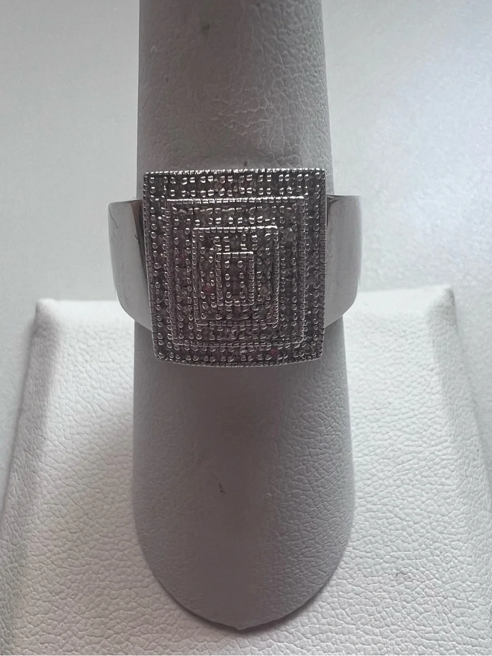 Sterling Silver Pave Diamond Geometric Design Ring Size 8